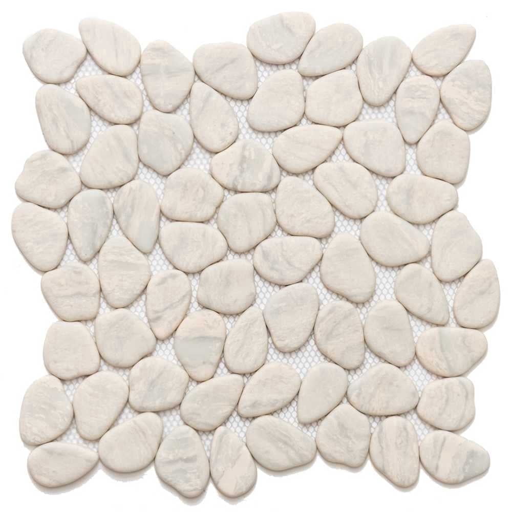 The Tile Life Recycled Cenote Pebble 13" x 13" Crema Matte Glass Mosaic Tile 1 Sheet