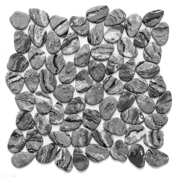 The Tile Life Recycled Cenote Pebble Graphite Glass Mosaic Tile - 13 x 13 in. - Matte - 14-Piece - Floor, Wall, Backsplash