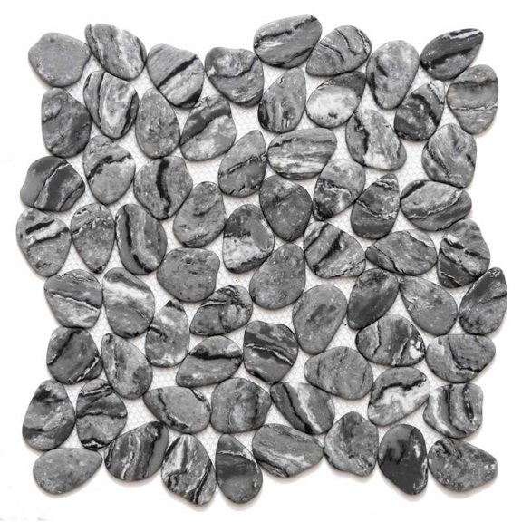 The Tile Life Recycled Cenote Pebble Graphite Glass Mosaic Tile - 13 x 13 in. - Matte - 14-Piece - Floor, Wall, Backsplash