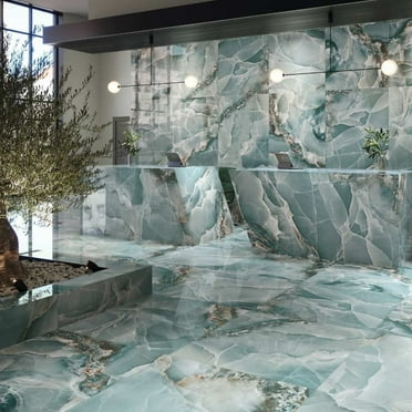 The Tile Life Riptide Turquoise Porcelain Tile - 24" x 48" - Glossy - 2-Piece - Floor, Wall - Large Format