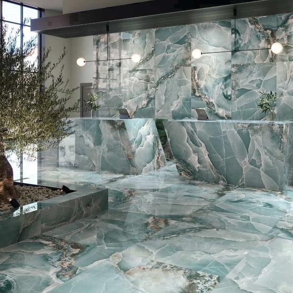 The Tile Life Riptide 24" x 48" Onyx Look Turquoise Porcelain Floor and Wall Tile Case of 2