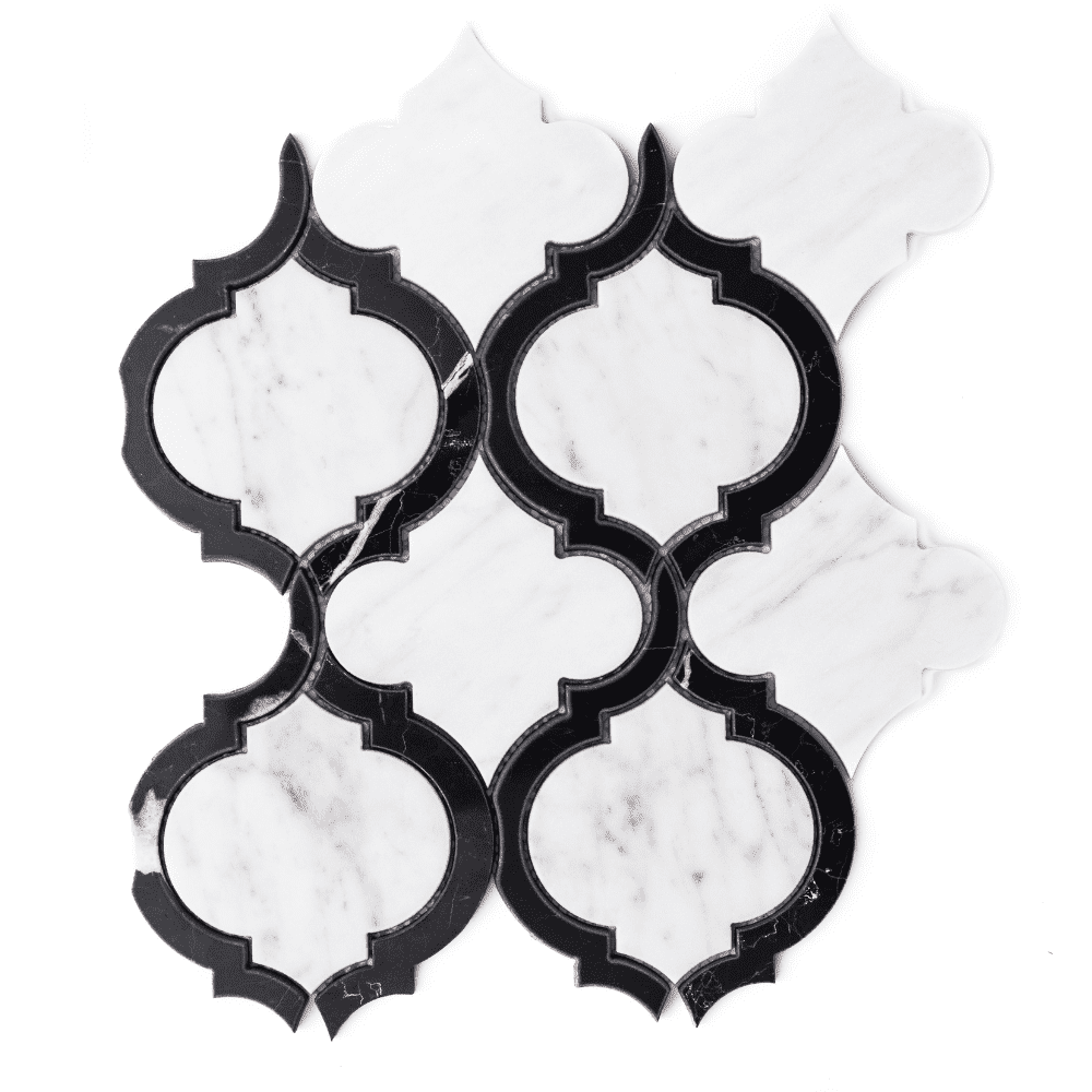 The Tile Life Santorini Arabesque 15" x 12" Carrara Matte Marble Mosaic Wall Tile, 1 Sheet