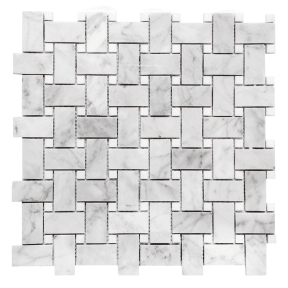 The Tile Life Santorini Basketweave 4" x 4" Thassos Marble Mosaic Tile Sample 1-Piece
