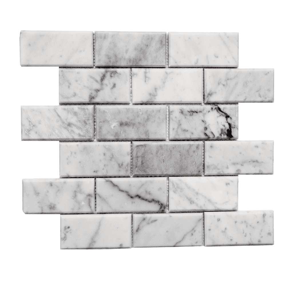 The Tile Life Santorini Beveled 2" x 4" Carrara Polished Marble Brick Mosaic Wall Tile 1 Sheet