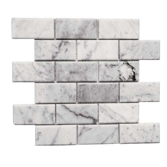 The Tile Life Santorini Beveled 4" x 4" Carrara Polished Marble Brick Mosaic Tile Sample 1 Piece