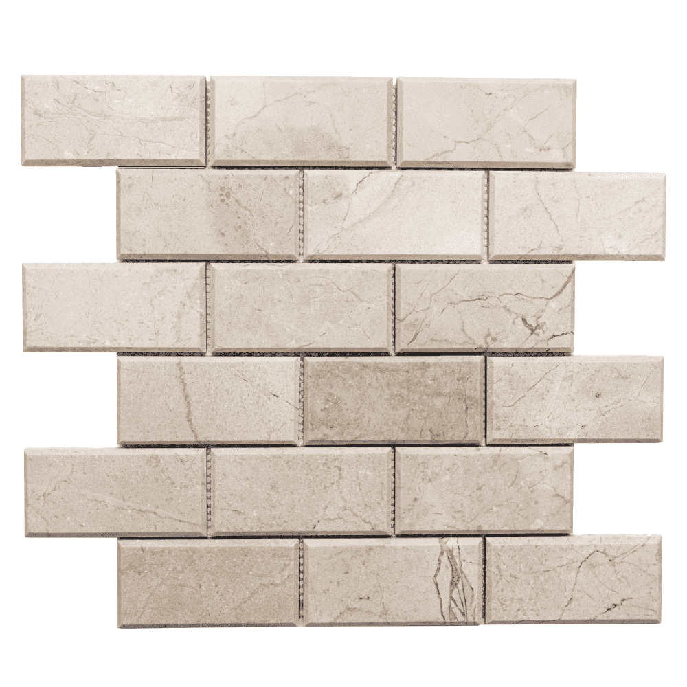 The Tile Life Santorini Beveled 2" x 4" Crema Marfil Polished Marble Brick Mosaic Wall Tile 1 Sheet