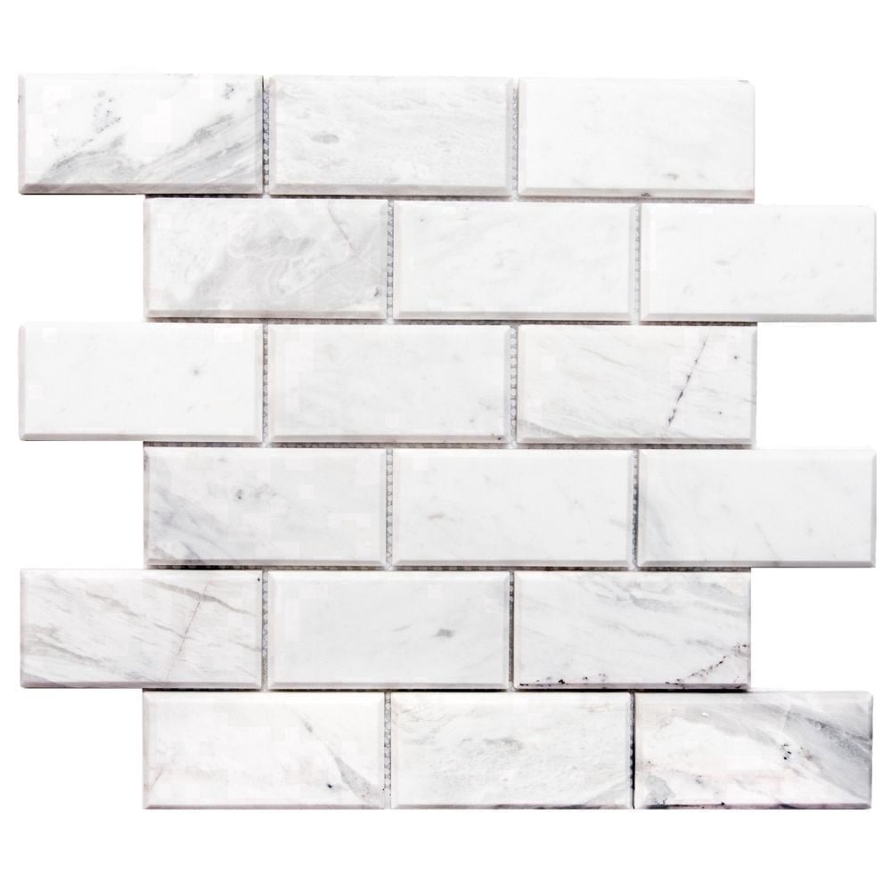 The Tile Life Santorini Beveled 2" x 4" Volakas Polished Marble Brick Mosaic Wall Tile 1 Sheet