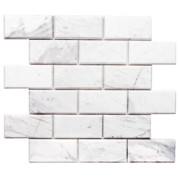 Sample - The Tile Life Santorini Beveled Volakas Marble Subway Mosaic Tile - 12 x 12 in. - Polished - 1-Piece - Wall, Backsplash