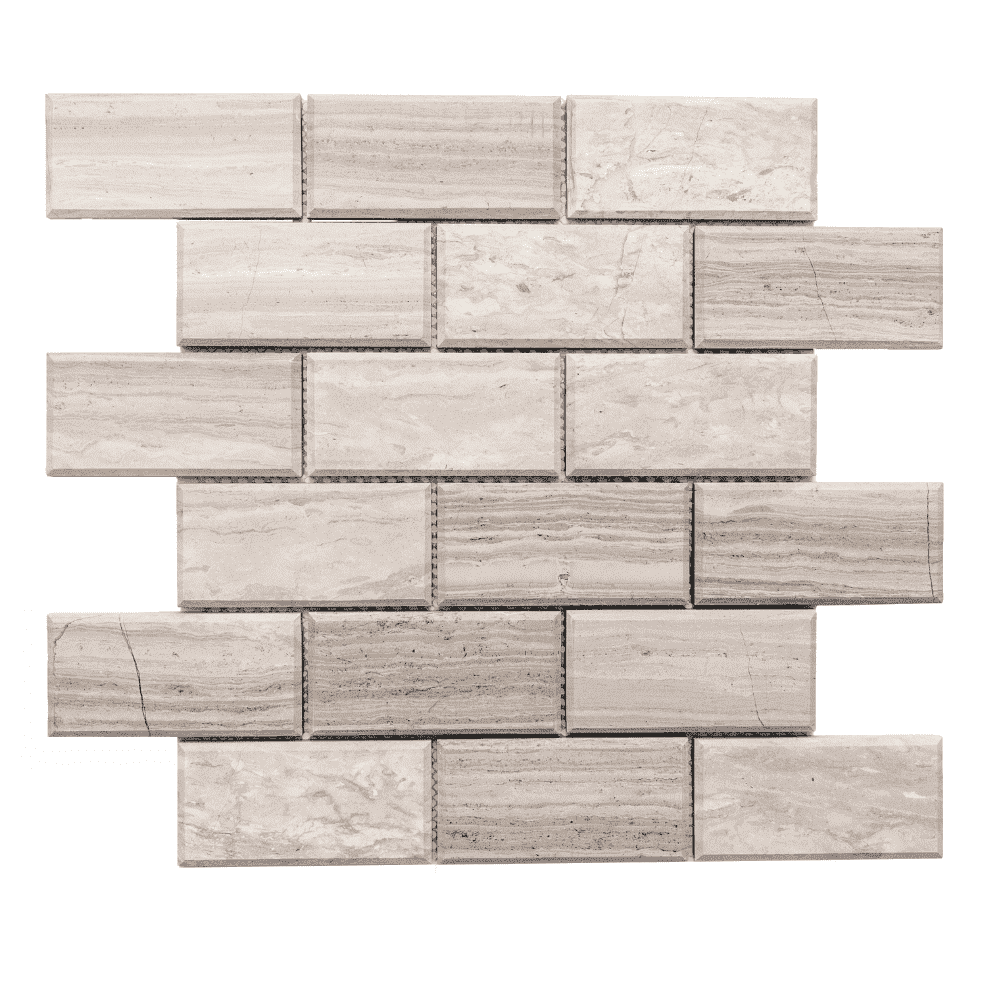 The Tile Life Santorini Beveled 4" x 4" Wooden White Polished Marble Brick Mosaic Tile Sample 1 Piece