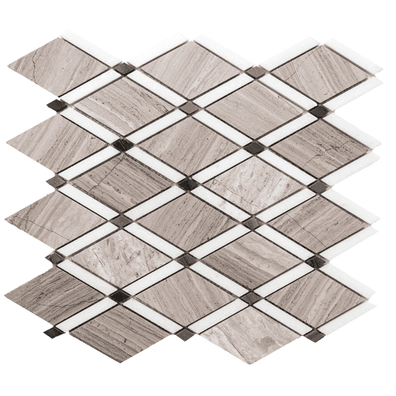 The Tile Life Santorini Diamante 2" x 2" Wooden White Polished Marble Mosaic Wall Tile, 1 Sheet