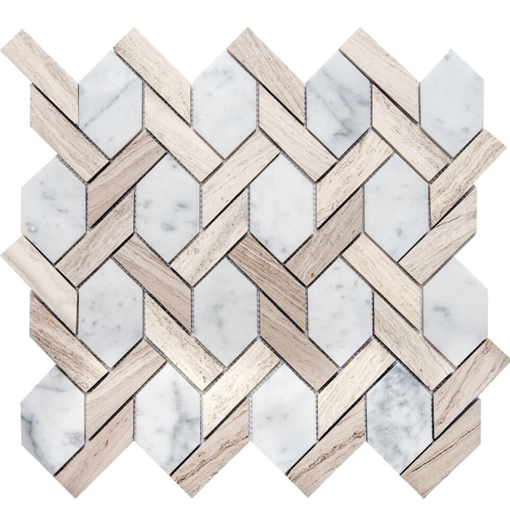The Tile Life Santorini Hex 2x2 Carrara Marble Mosaic Floor and Wall Tile, 4x4 Sample