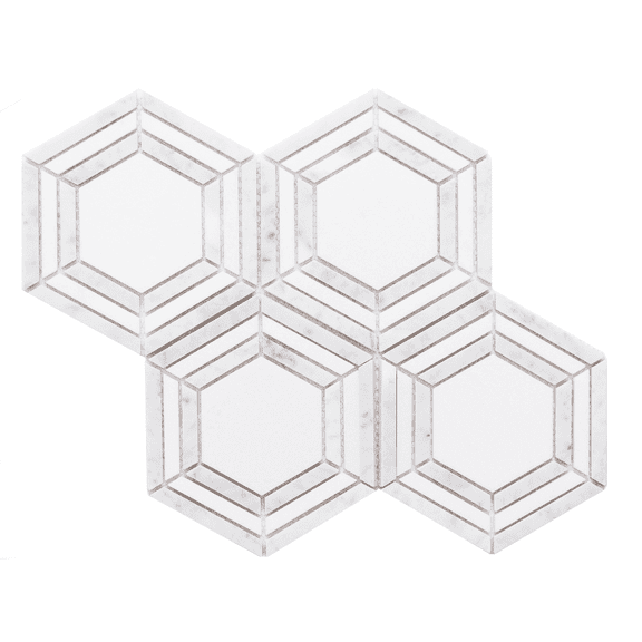 The Tile Life Santorini Hexagon Carrara Marble Mosaic Tile Sample - 4 x 4 in. - Honed - 1-Piece - Floor, Wall & Backsplash