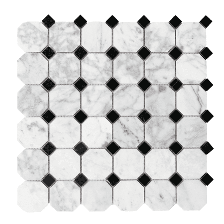 The Tile Life Santorini Octagon Carrara Marble Floor and Wall Tile, 12" x 12", 1-Piece