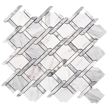 The Tile Life Santorini Rope 2" x 3" Carrara Grey Marble Mosaic Wall Tile, 1 Sheet
