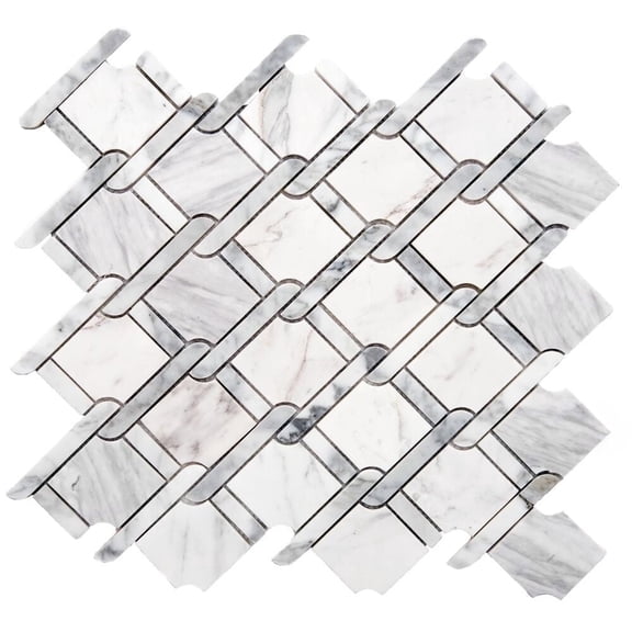 The Tile Life Santorini Rope 4" x 4" Carrara Grey Marble Mosaic Tile Sample, 1 Piece