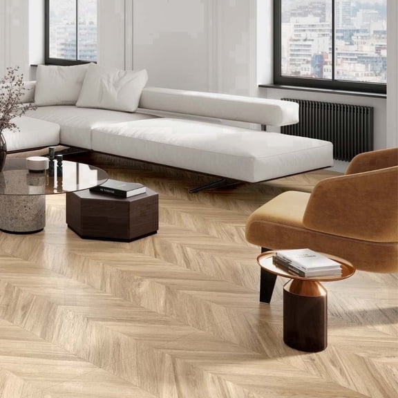 The Tile Life Saxon 24" x 48" Natural Chevron Matte Porcelain Floor and Wall Tile, Case of 2