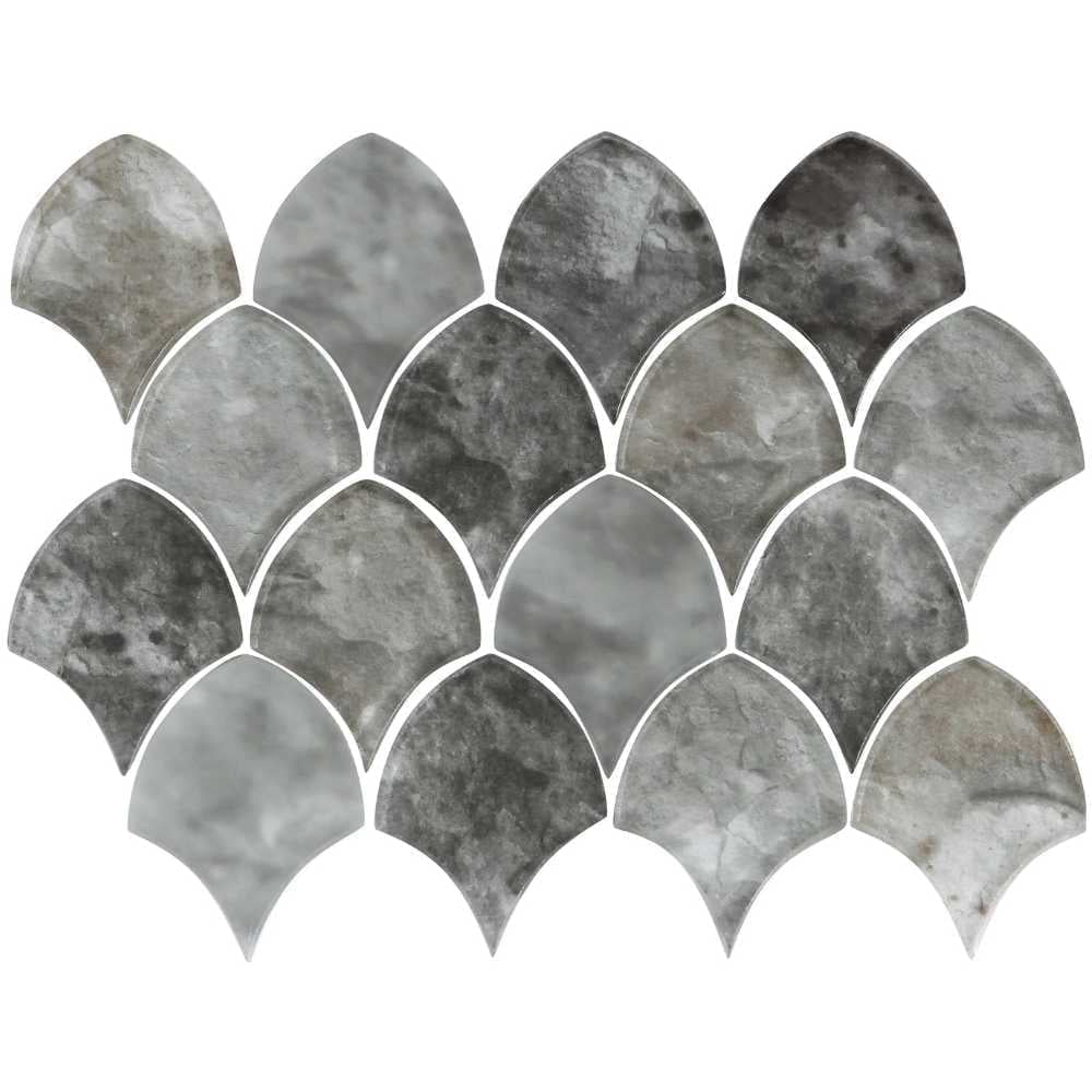 Gray Glass Fish Scale Mosaic Wall Tile Sheet