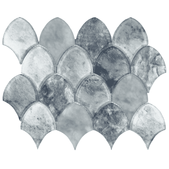 The Tile Life Seashell 2x4 Cyan Glass Fish Scale Backsplash Wall Tile - 1 Sheet (0.92 Sq. ft.)