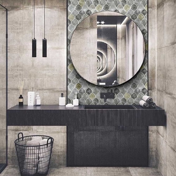 The Tile Life Seashell 12" x 12" Gray Glossy Glass Fish Scale Mosaic Wall Tile, 1 Sheet