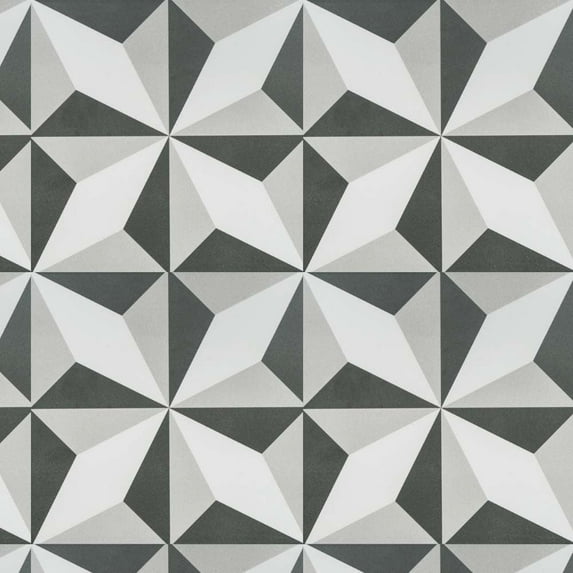 The Tile Life Stars Black Porcelain Encaustic Tile Sample - 4 x 4 in. - Matte - 1-Piece - Floor, Wall & Backsplash