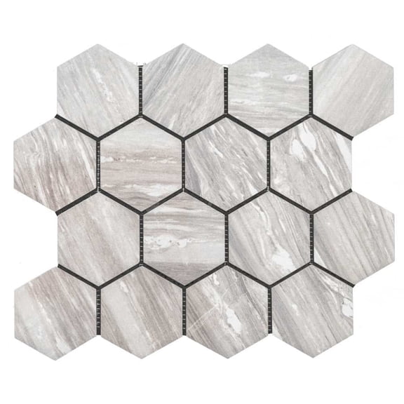 The Tile Life Stately Hex 4" x 4" Pearl Attraction Polished Porcelain Mosaic Tile Sample 1 Piece
