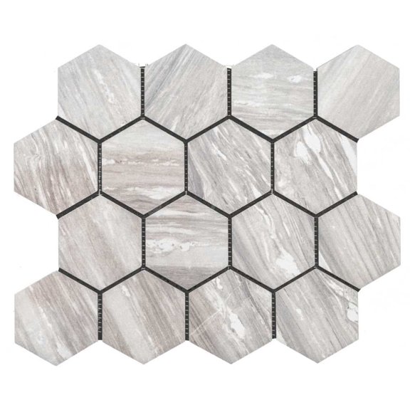 The Tile Life Stately Hex 4" x 4" Pearl Attraction Polished Porcelain Mosaic Tile Sample