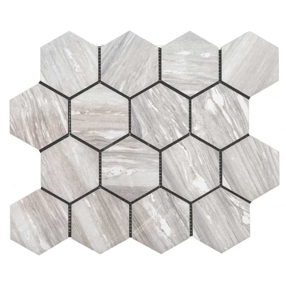 The Tile Life Stately Hex 4" x 4" Pearl Attraction Polished Porcelain Mosaic Tile Sample, 1 Piece