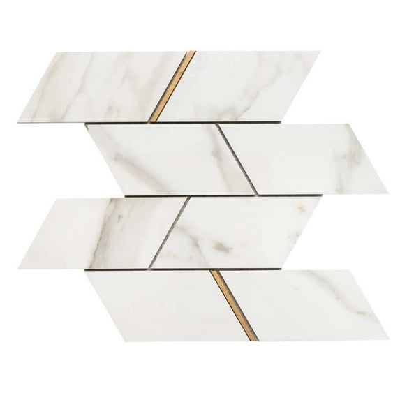 The Tile Life Stately Avenue Calacatta Gold Polished Porcelain Mosaic Wall Tile, 11 x 12 in, 6-Piece
