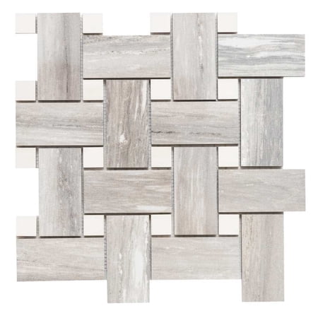 The Tile Life Stately Basketweave 13" x 13" Pearl Attraction Polished Porcelain Mosaic Tile Sample 1 Piece