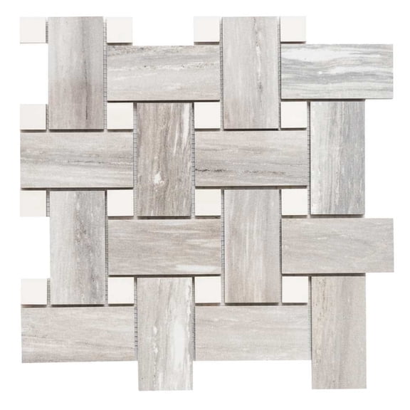 The Tile Life Stately Basketweave 13" x 13" Pearl Attraction Polished Porcelain Mosaic Tile Sample 1 Piece