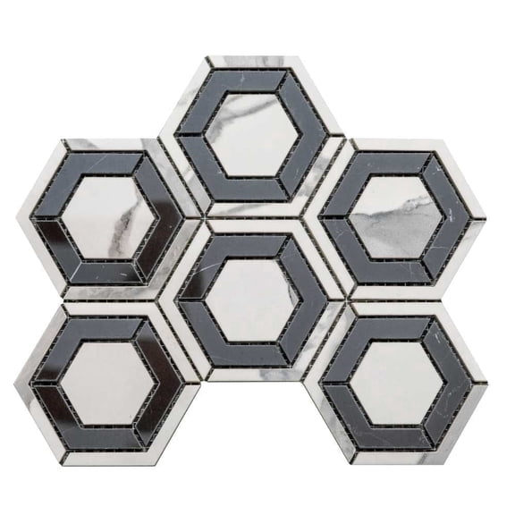 The Tile Life Stately Geo 9" x 11" Calacatta Polished Porcelain Mosaic Tile Sample 1 Piece