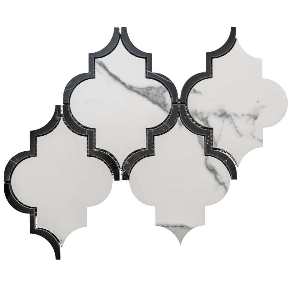 Calacatta Porcelain Arabesque Mosaic Tile with Glossy Finish