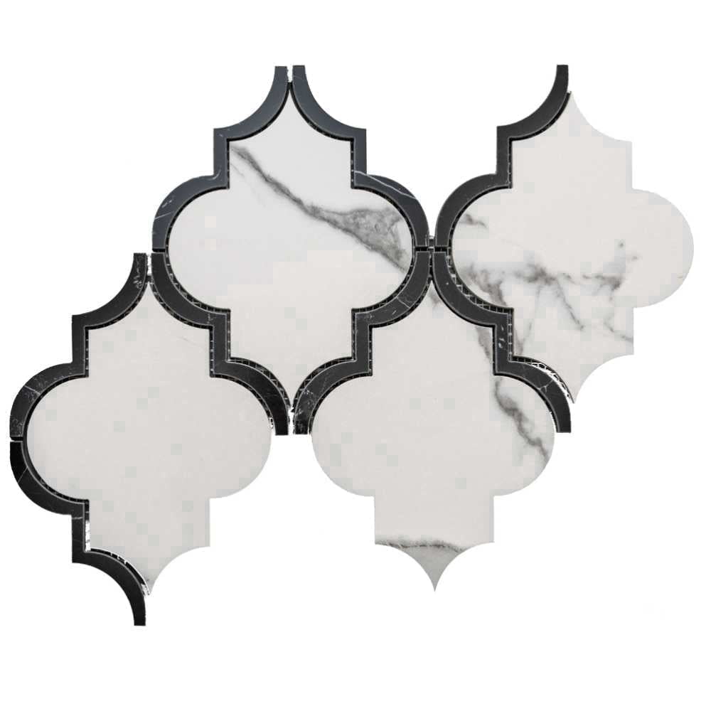 The Tile Life Stately Lantern 9" x 14" Calacatta Polished Porcelain Mosaic Tile, 1 Sheet