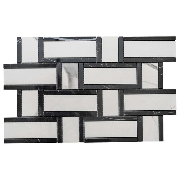 The Tile Life Stately Tre Basketweave 4" x 4" Calacatta Polished Porcelain Mosaic Tile Sample, 1 Piece