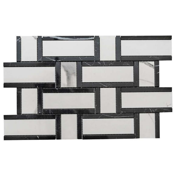 The Tile Life Stately Tre Basketweave Calacatta Polished Porcelain Mosaic Floor & Wall Tile, 9.5 x 14 in, 6-Piece