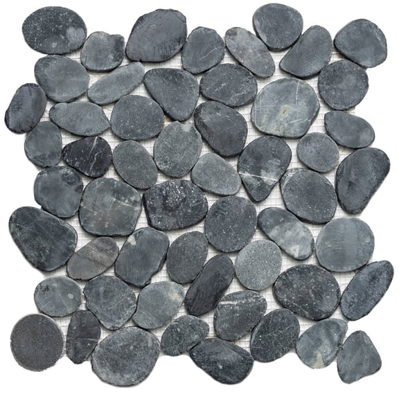 The Tile Life Streambed Black 1x1 Marble Pebble / Rock Floor and Wall Tile - 1 Sheet (1 Sq. ft.)