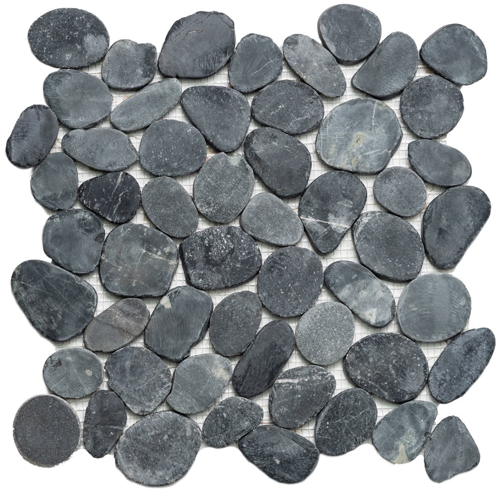 The Tile Life Streambed Black Honed Marble Pebble / Rock Mosaic Tile 12x12 in 11-Piece