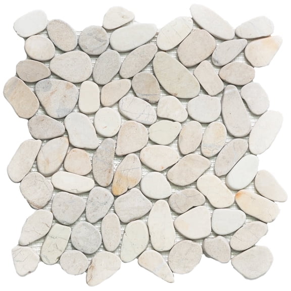 The Tile Life Streambed 12" x 12" White Honed Marble Pebble Mosaic Tile, 1 Sheet