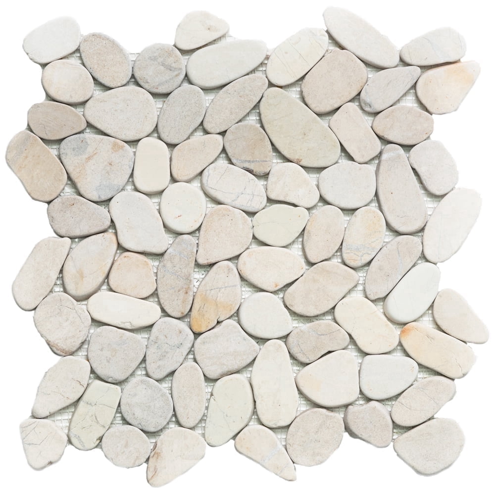 The Tile Life Streambed White 1x1 Marble Pebble / Rock Floor and Wall Tile - Case of 11 (11 Sq. ft.)