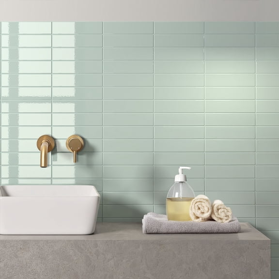 The Tile Life Subway Art 2" x 8" Aloe Glossy Ceramic Tile Sample, 1 Piece