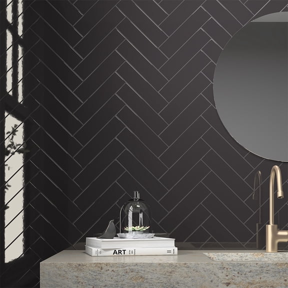 The Tile Life Subway Art 2" x 8" Black Glossy Ceramic Wall Tile, Case (60 Tiles)