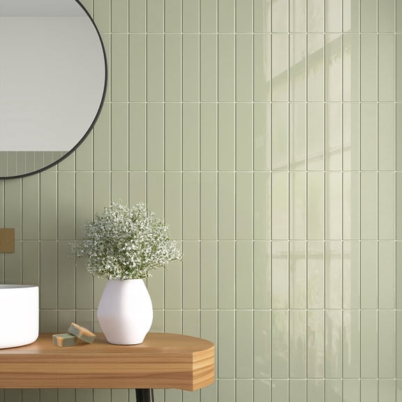 The Tile Life Subway Art 2" x 8" Tansy Green Glossy Ceramic Tile Sample, 1 Piece