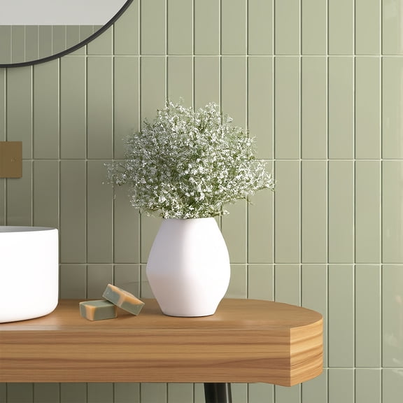 The Tile Life Subway Art 2" x 8" Tansy Green Glossy Ceramic Wall Tile, Case (60 Tiles)