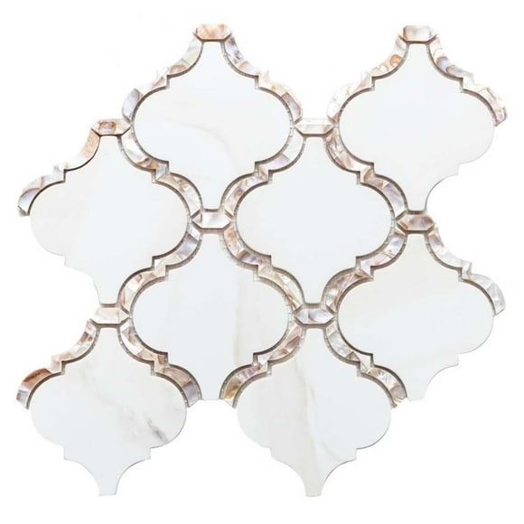 The Tile Life Tahitian Pearl Lantern Calacatta Gold Glass Wall Tile, 14" x 14.5", 1-Piece