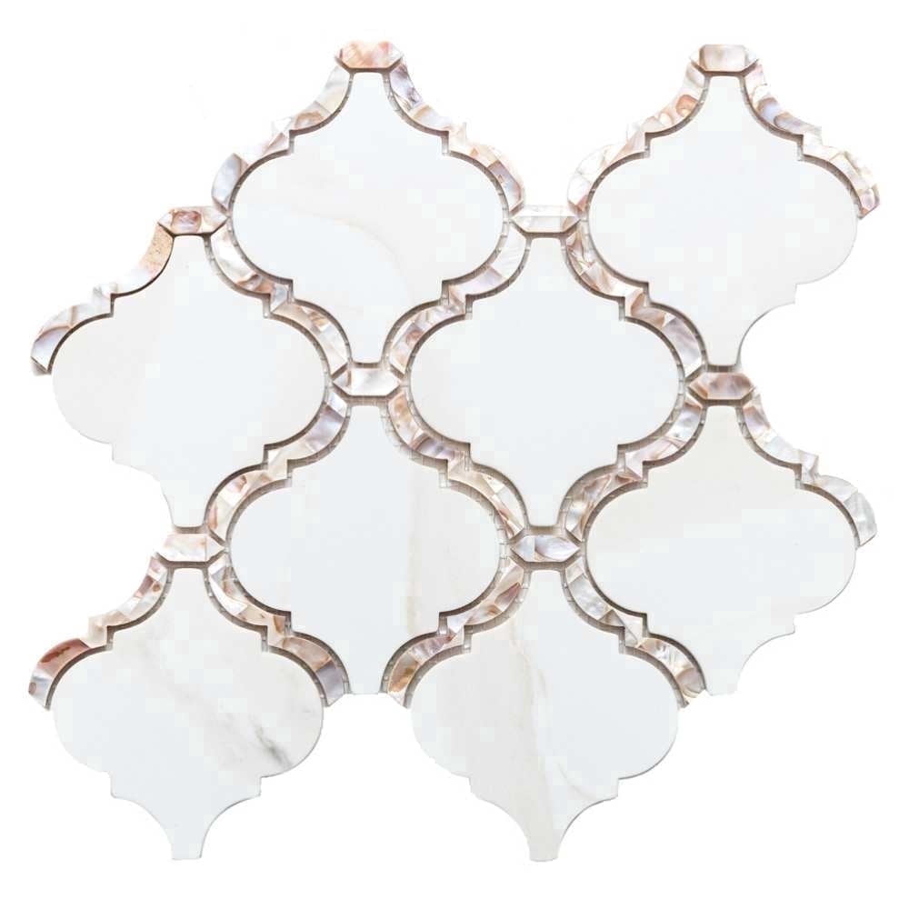 The Tile Life Tahitian Pearl Lantern 4 in x 4 in Calacatta Gold Glass Tile Sample 1 Piece