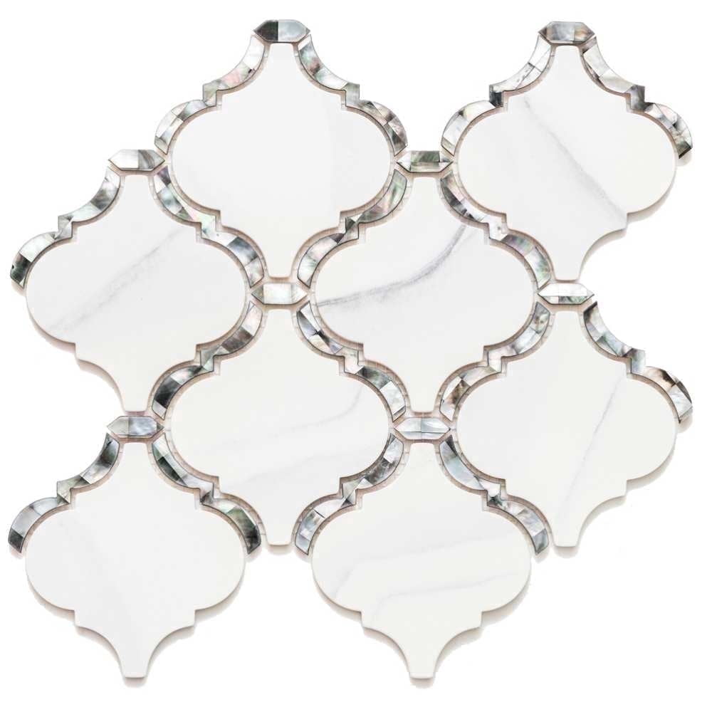 The Tile Life Tahitian Pearl Lantern 14" x 14.5" Statuario Silver Glass Mosaic Tile, 1 Sheet