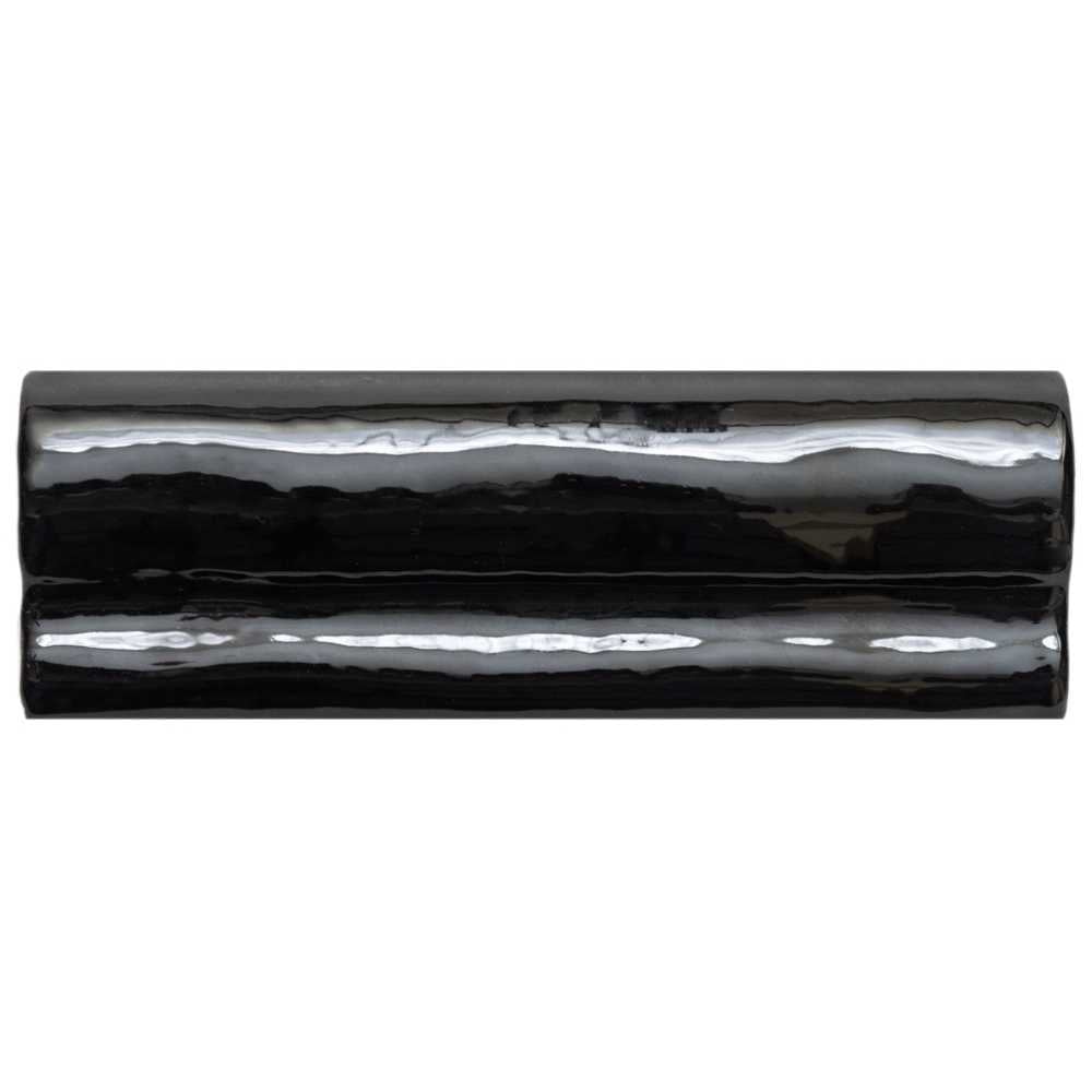The Tile Life Talavera Black Ceramic Chair Rail Tile - 2 x 6 in. - Glossy - 1-Piece