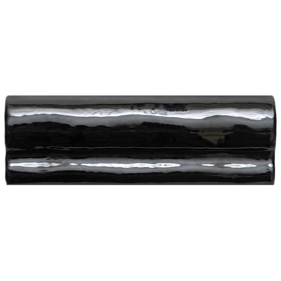 The Tile Life Talavera 2" x 6" Black Handmolded Look Glossy Ceramic Chair Rail