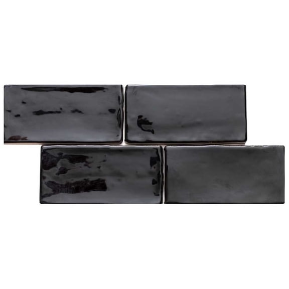 The Tile Life Talavera Black Glossy Ceramic Subway Wall Tile, 3 x 6 in, 44-Piece