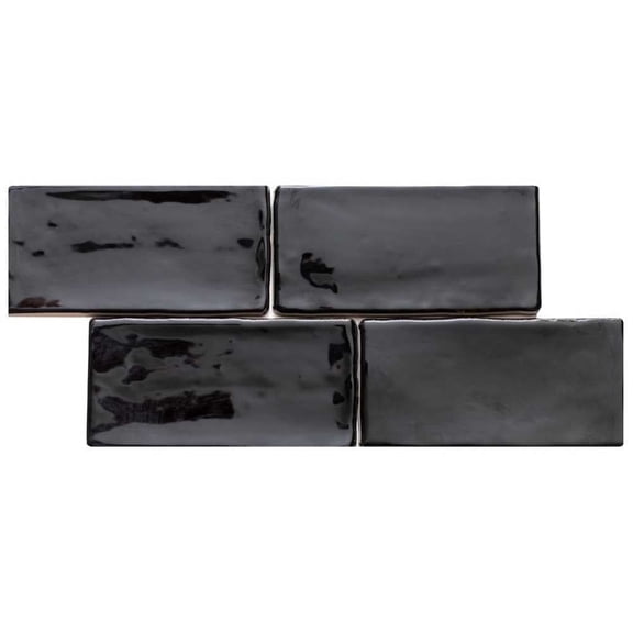 The Tile Life Talavera Black Glossy Ceramic Subway Wall Tile, 3 x 6 in, 44-Piece